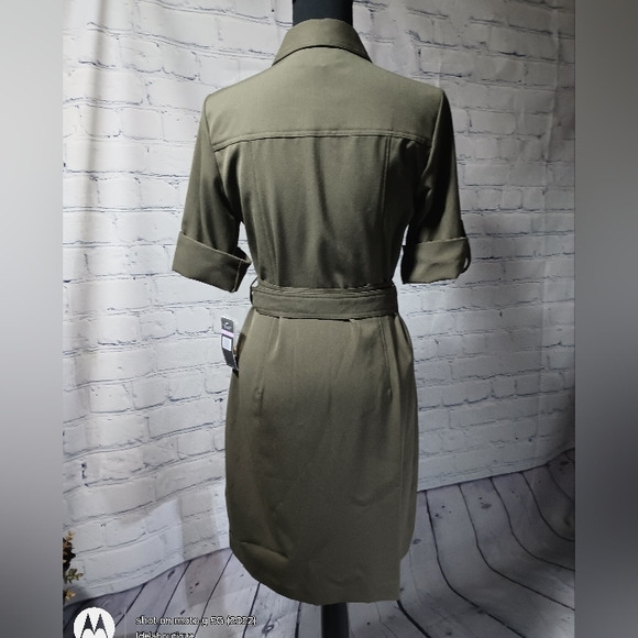 Short Sleeve Full Body Zipper Midi ShiftDress OliveDrab - Picture 16 of 16